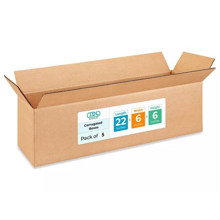 IDL PACKAGING 22L x 6W x 6H Corrugated Boxes for Shipping or Moving, Heavy Duty, 5PK B-2266-5